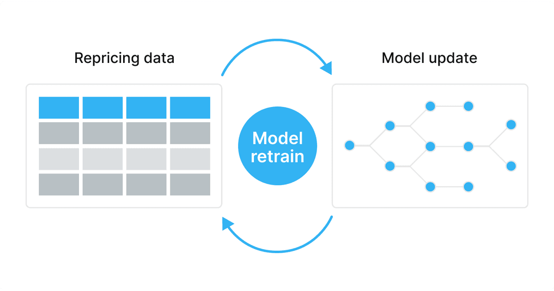 Model re-trains at each pricing cycle (daily or weekly)